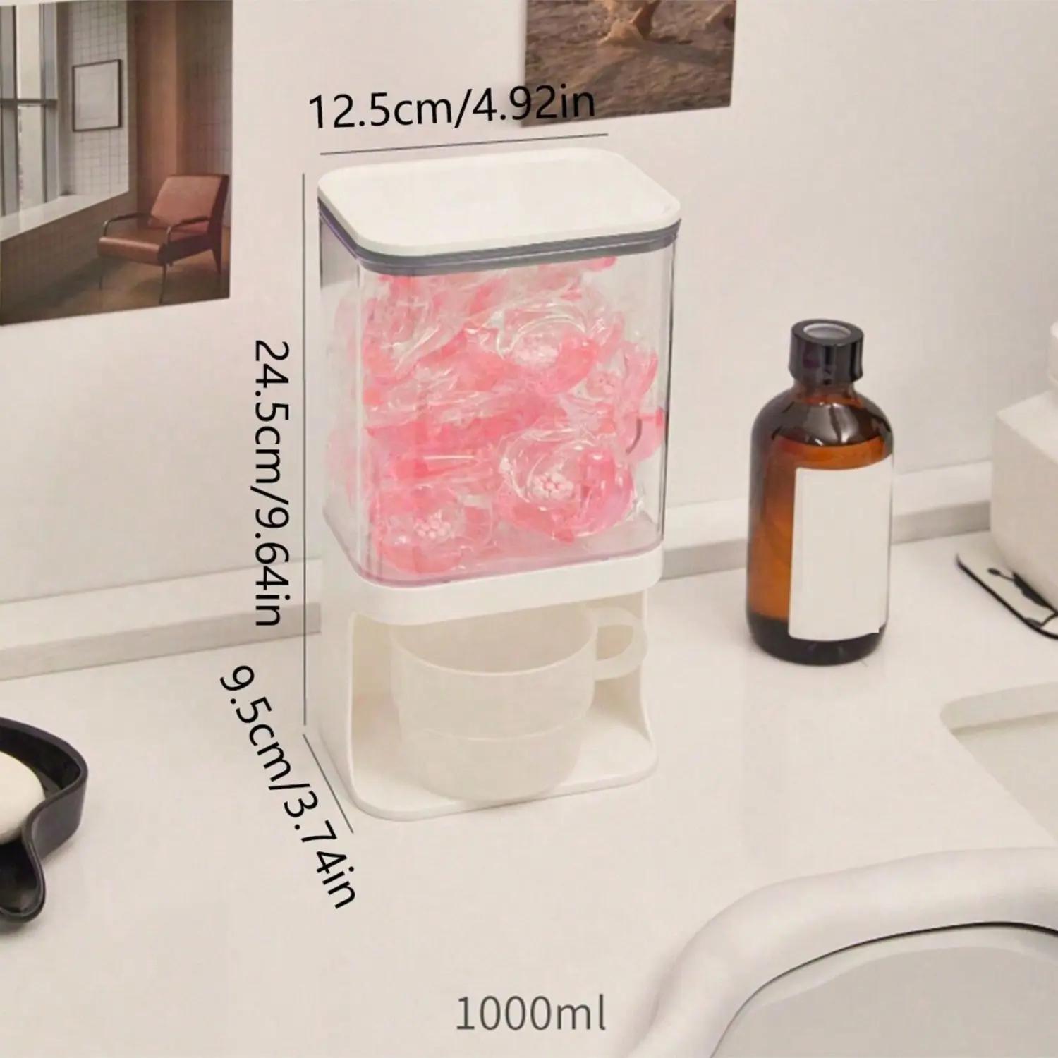 

1pc transparent wall-mounted dustproof storage jar with cup suitable for storing laundry beads, fragrance beads, washing powder
