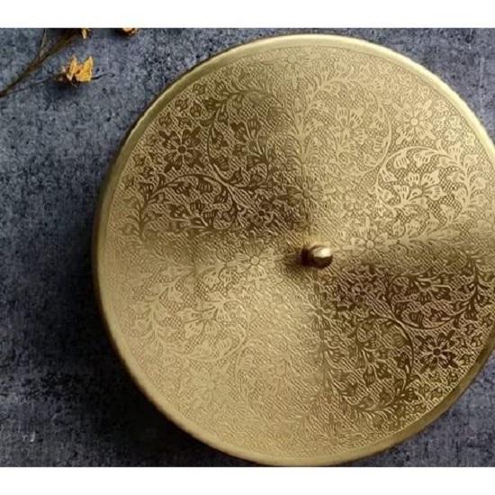 'Floral-Etched' Handcrafted Brass Spice Box Set For Kitchen With Spoon (7 Containers, 40 Ml) - Brass Masala Box For Kitchen(Copper)