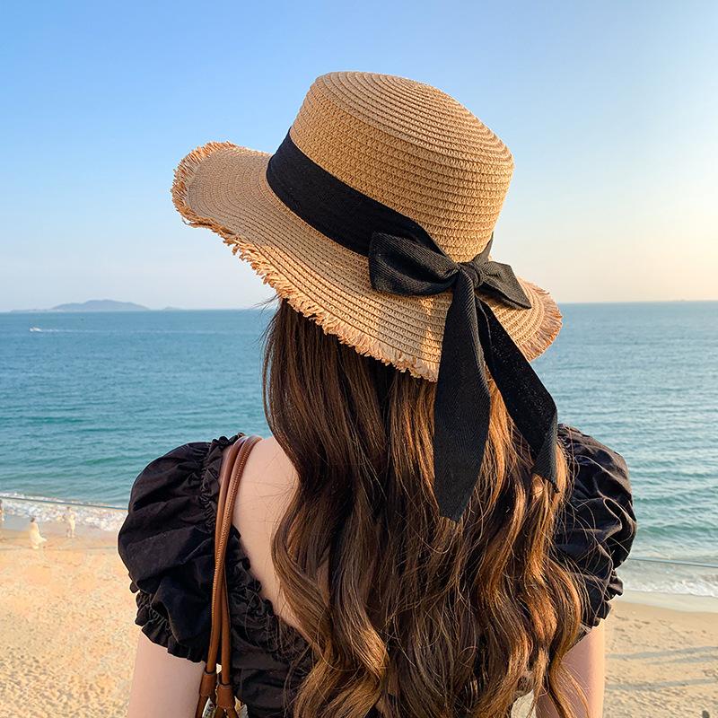 

Rough straw hat streamer bow sunscreen women s seaside leisure vacation beach hat sunshade top hat tide