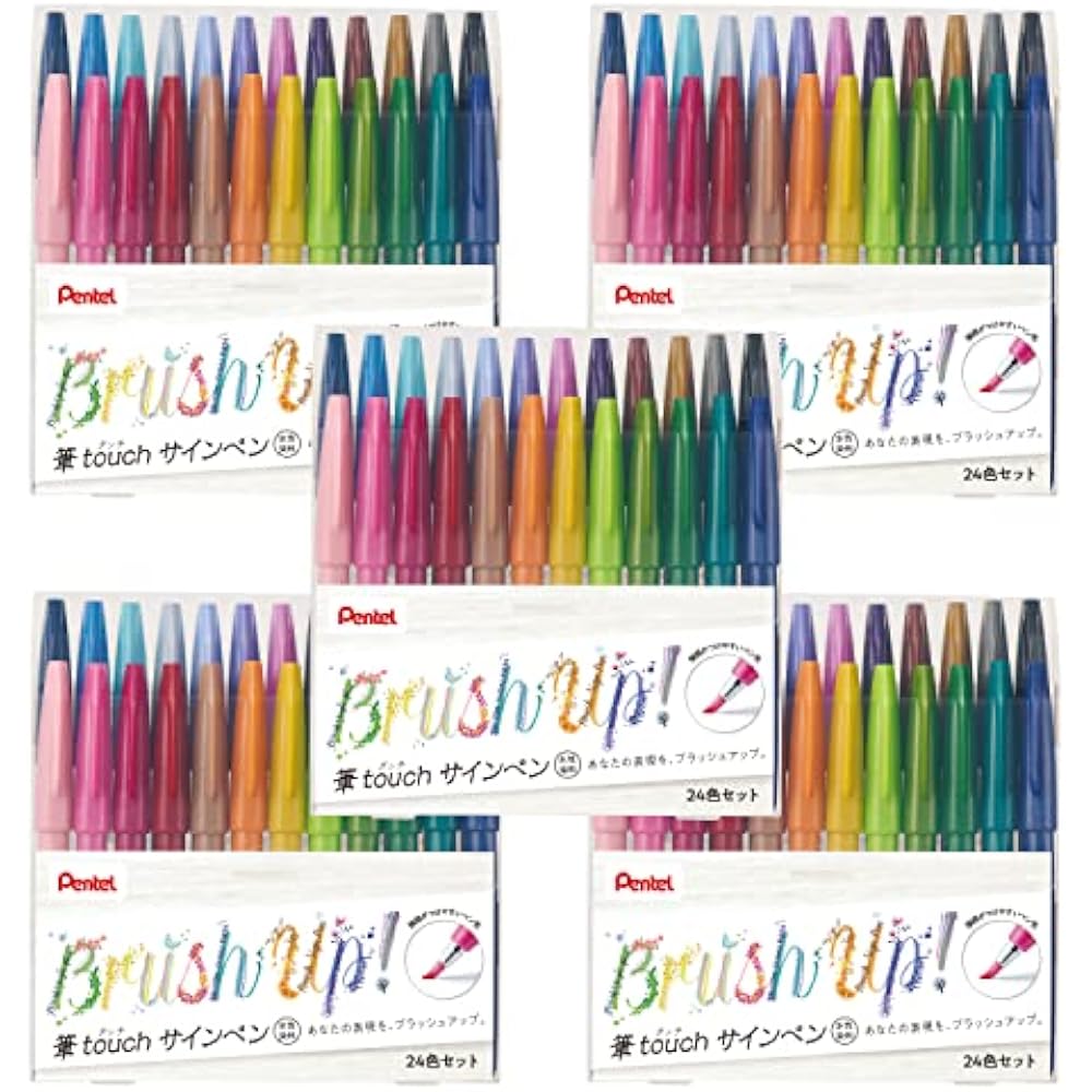 Набор из 5 шт. текстовых маркеров Pentel Brush Touch 24 цвета SES15C-24ST