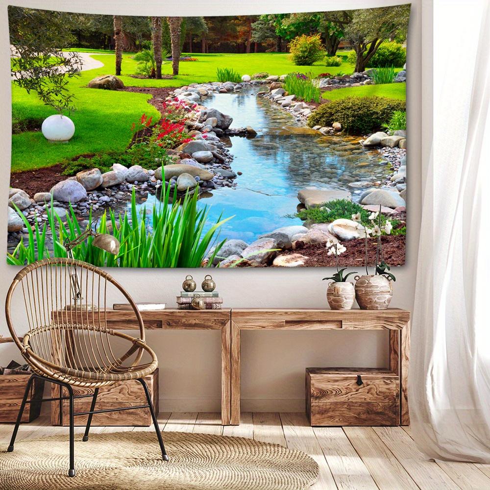 Spring River Stream Tapestry Wall Hanging - Natural Style Animal Theme Room Decor for Living Room, Bedroom - Polyester Graphic Woven Tapestry, Portrai