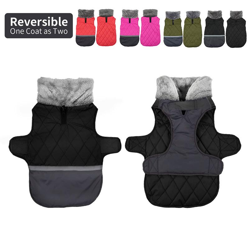 Benepaw Warm Fleece Collar Dog Coat Jacket Reversible Winter Dog Clothes Waterproof Puppy Clothing For Small Medium Large Dogs