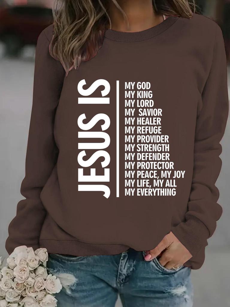Women's Casual Long-Sleeve Slogan Print Round Neck Pullover Hoodie