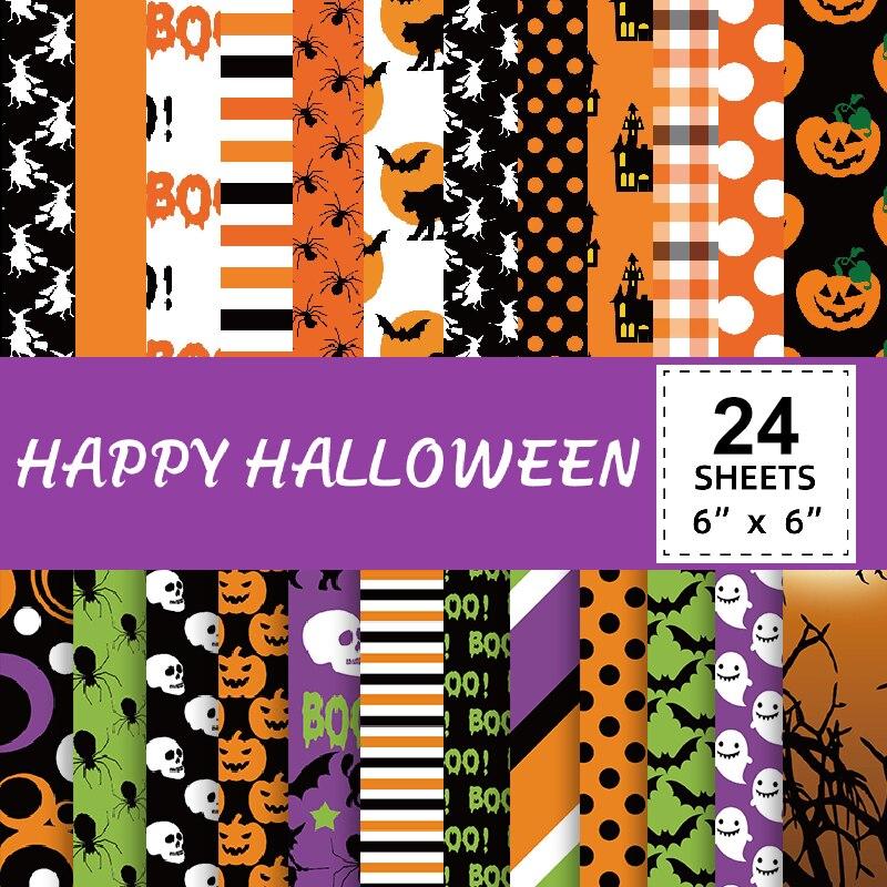 24pcs Christmas Halloween Scrapbook Paper Pads 6x6In DIY Craft Journaling Supplies Gift Wrapping Festival Decoration