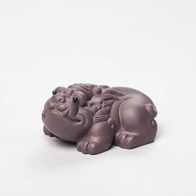 Animali Portafortuna in Argilla Viola di Yixing Statuetta Ornamento Scultura Artigianale Fatta a Mano Accessori Decorativi per Set da Tè Cinese