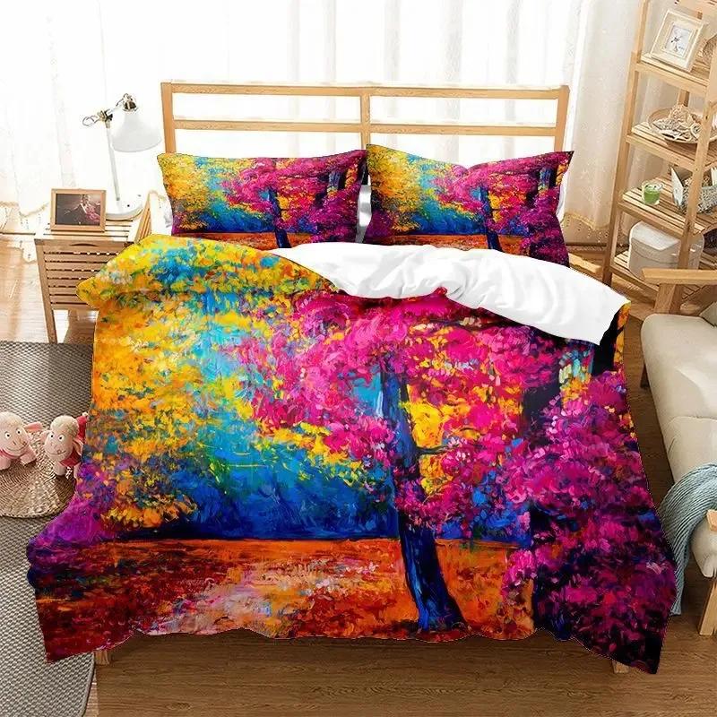 Oil Painting Landscape Duvet Cover King Queen Size Seaside Sunset Colorful Painted Style Art Print Polyester Comforter Cover