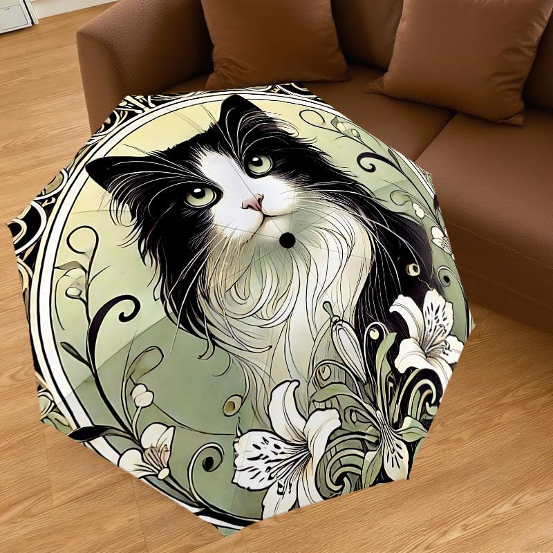1PC Cat, floralAutomatic Open/Close Umbrella with Windproof, 8-Rib Sturdy Canopy, Durable Ribs, Fashionable Design, Outdoor Accessory, Fun Prin, Holid