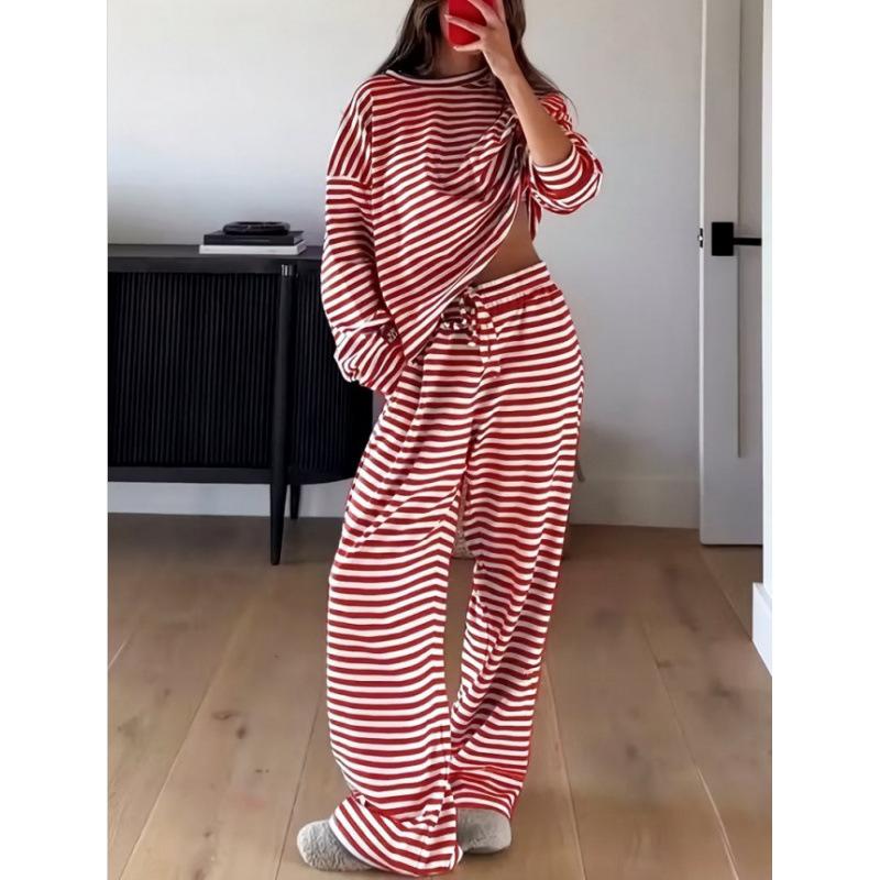 Europäische und amerikanische Damenbekleidung beliebt 2025 Herbst gestreiftes Langarmtop High-Waist-Hose Damenmode legerer Anzug