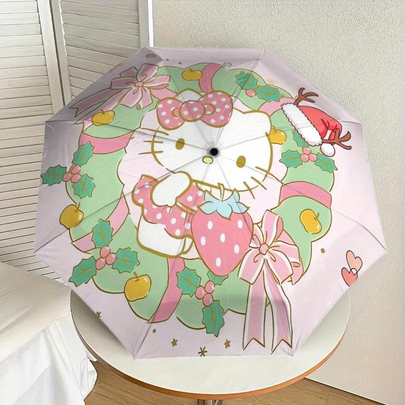 1pc Christmas Hello Kitty Wreath Decoration Umbrella with Plastic Handle,Suitable for All Seasons Home Travel Outdoor UmbrellaSanlio514