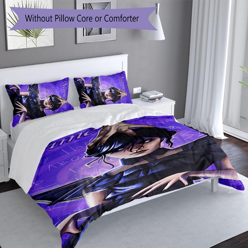 3pcs Custom Name Wednesday Addams Bedding Set,Includes 1 Duvet Cover and 2 Pillowcases,All-season Bedroom Decor