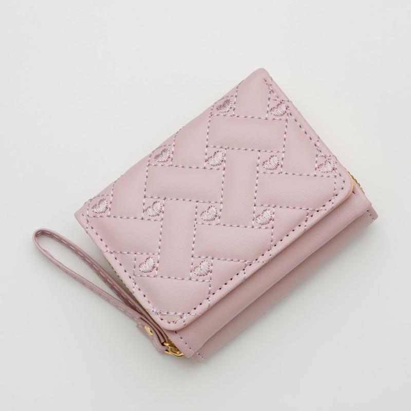 New love embroidered change bag women's short three-fold bag solid color simple multi-card small wallet