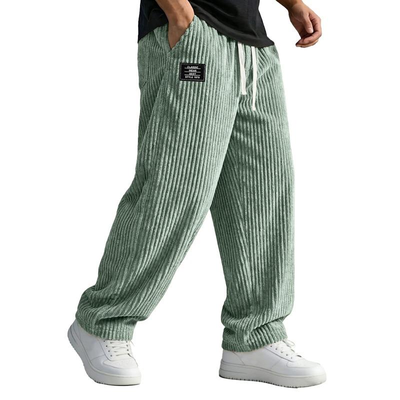 Men's American-style Embroidered Black Label Loose Straight-fit Casual Pants with Vertical Stripes Casual Pants