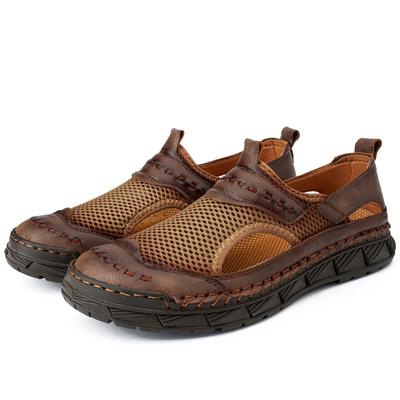 Men Hiking Sandals Black Leather Outdoor Summer Brown Wide Head Roman Sandals Handmade Beach Shoes Water Shoes Plus Size