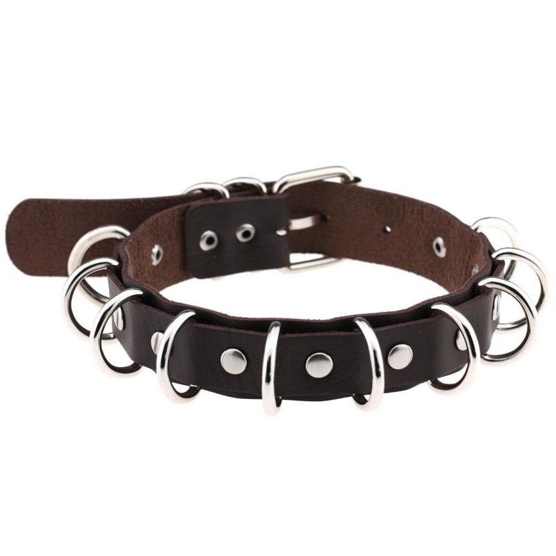 PU kožený gotický náhrdelník obojok Sexy špica okrúhly prsteň Kľúčna kosť Punk Rock Retiazka Choker Opasok Nastaviteľný golier Choker Cosplayer Halloween doplnok