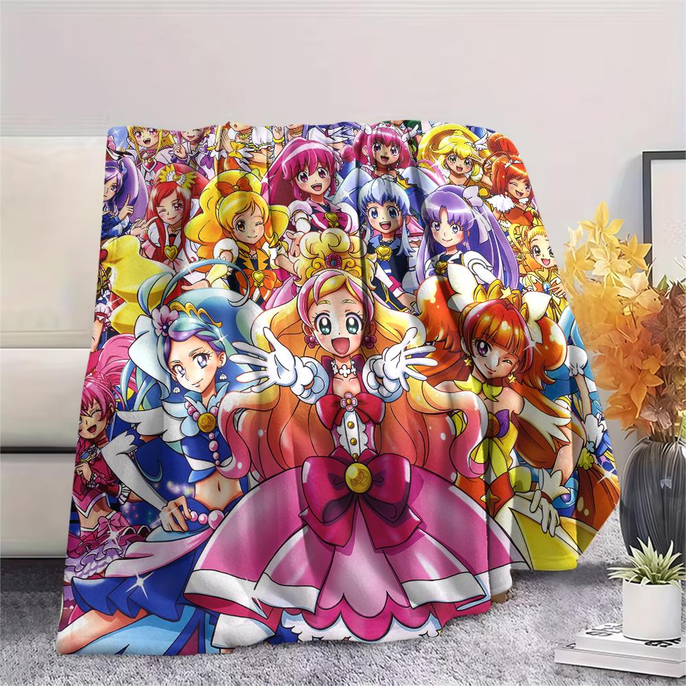 Pretty Cure Main Characters pattern Flannel Blanket, High quality Comfortable for All Seasons, Home Decor, Warmth and Comfort, Perfect for Gifts.