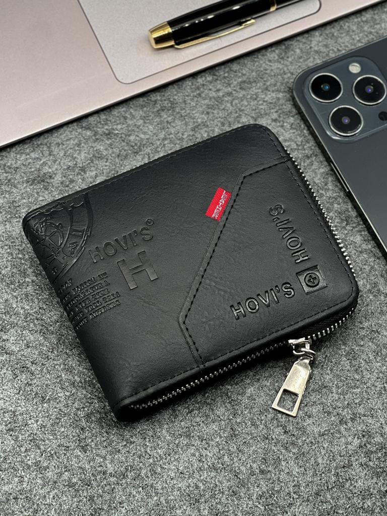 Zippered Slim Mens PU Wallet - Compact Size for Coins & Cards - Business Design