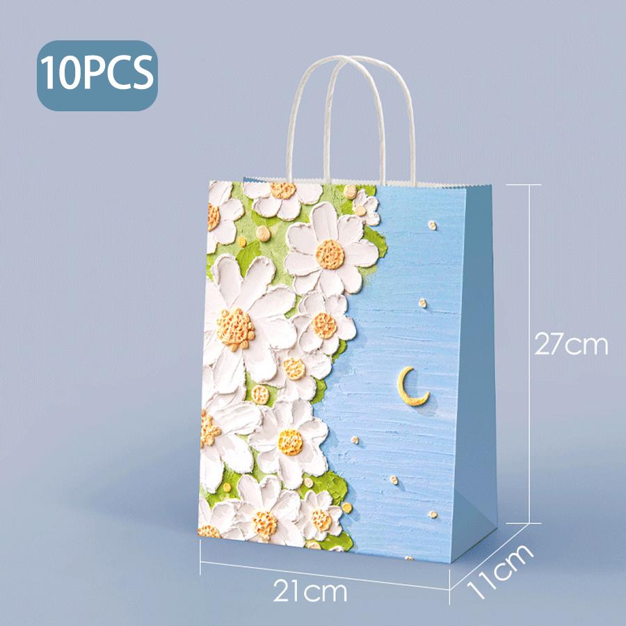 A Set of 10 3D Embossed Art Gift Bags – Cute and Beautiful Paper Shopping Bags, Suitable for Various Occasions Such As Parties and Birthdays.
