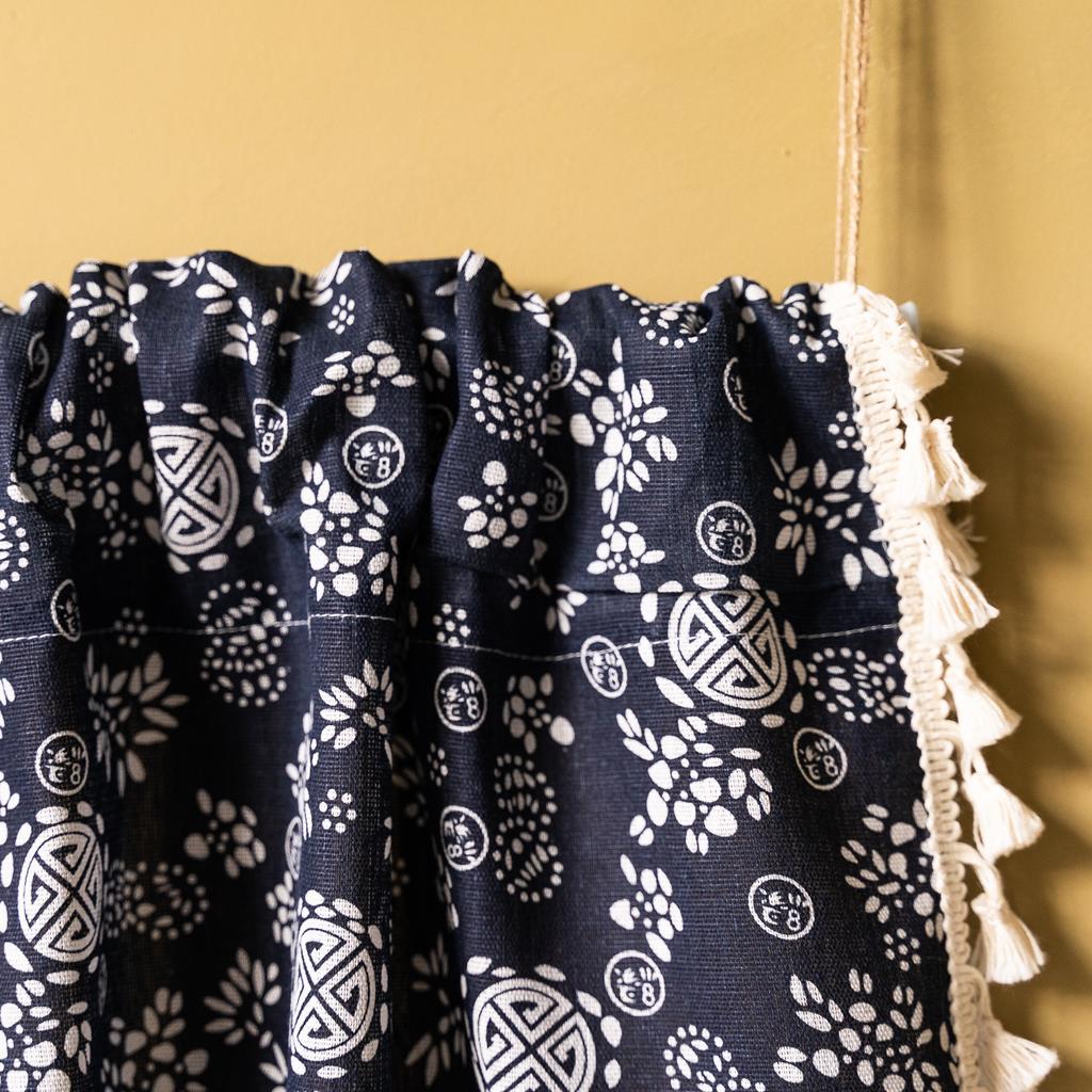 Japanese Dark Blue Retro Homestay Decorative Door Curtain Cotton And Linen Fabric Short Curtain Small Curtain Fringed Bookcase Blocking Partition