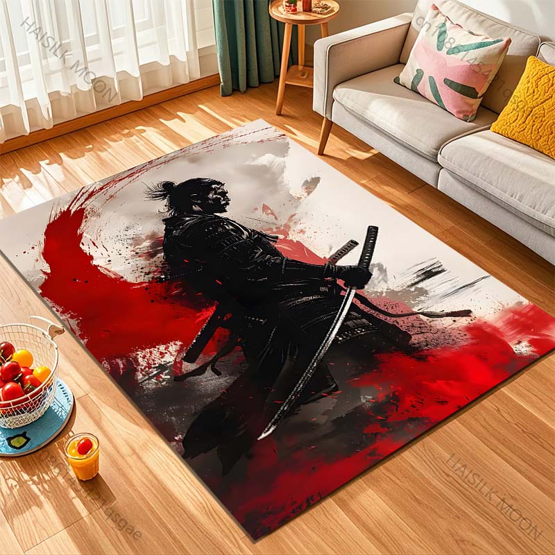 1PC Samurai with Swords Art Print Carpet Rug for Living Room Bedroom Sofa Doormat Home Decor Non-slip Floor Mat
