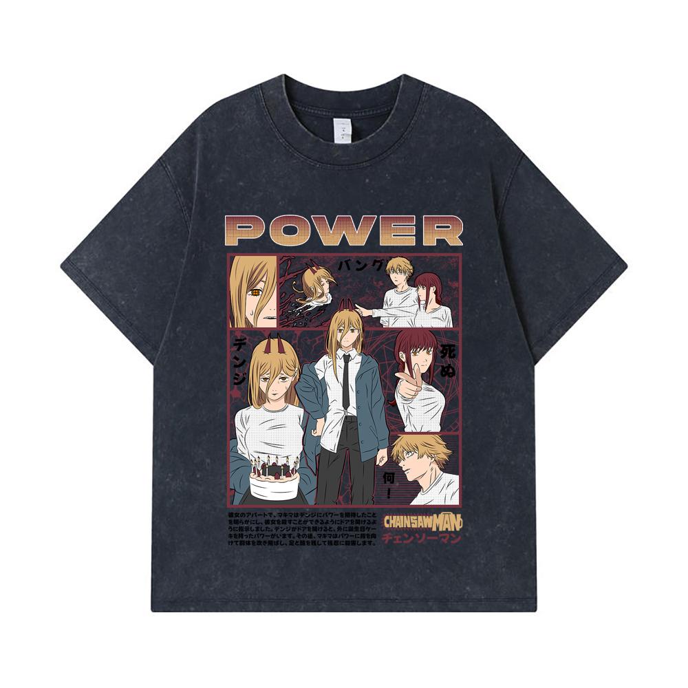 275 GSM Gewaschene T-Shirts 100% Baumwolle Chainsaw Man V1 Power Print Unisex Schweres Baumwoll-T-Shirt