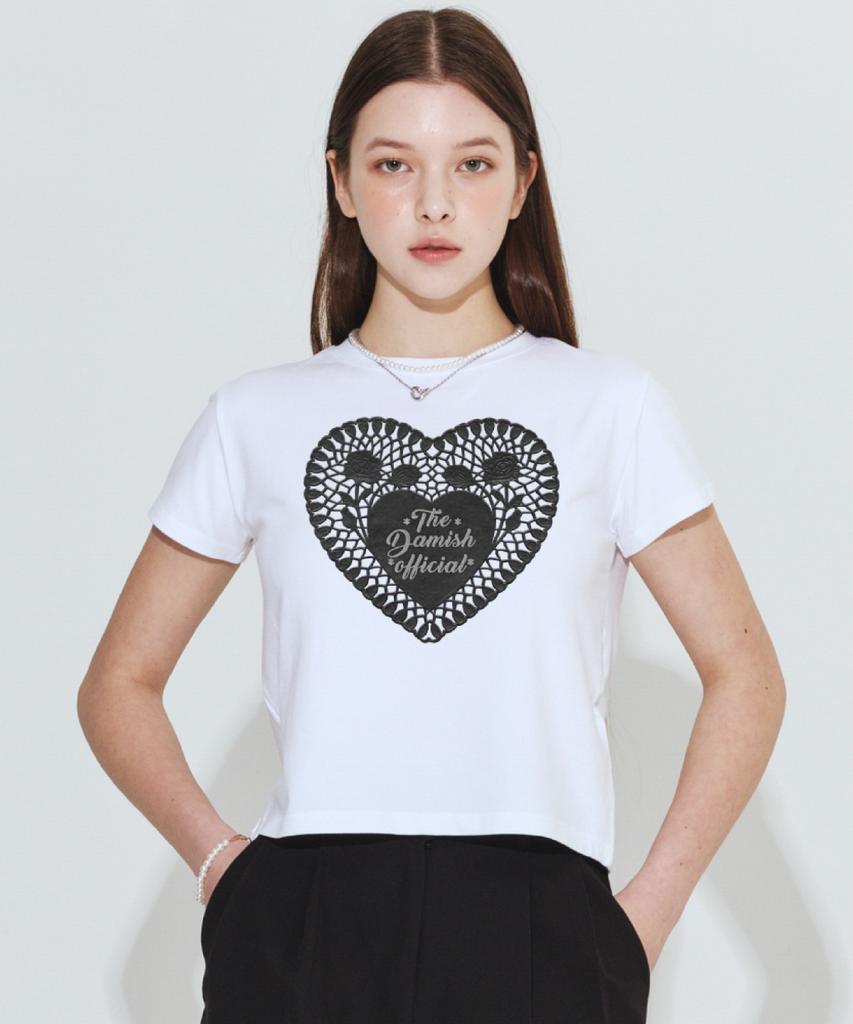 Damiswi Lace Heart T-Shirt_White (Black)