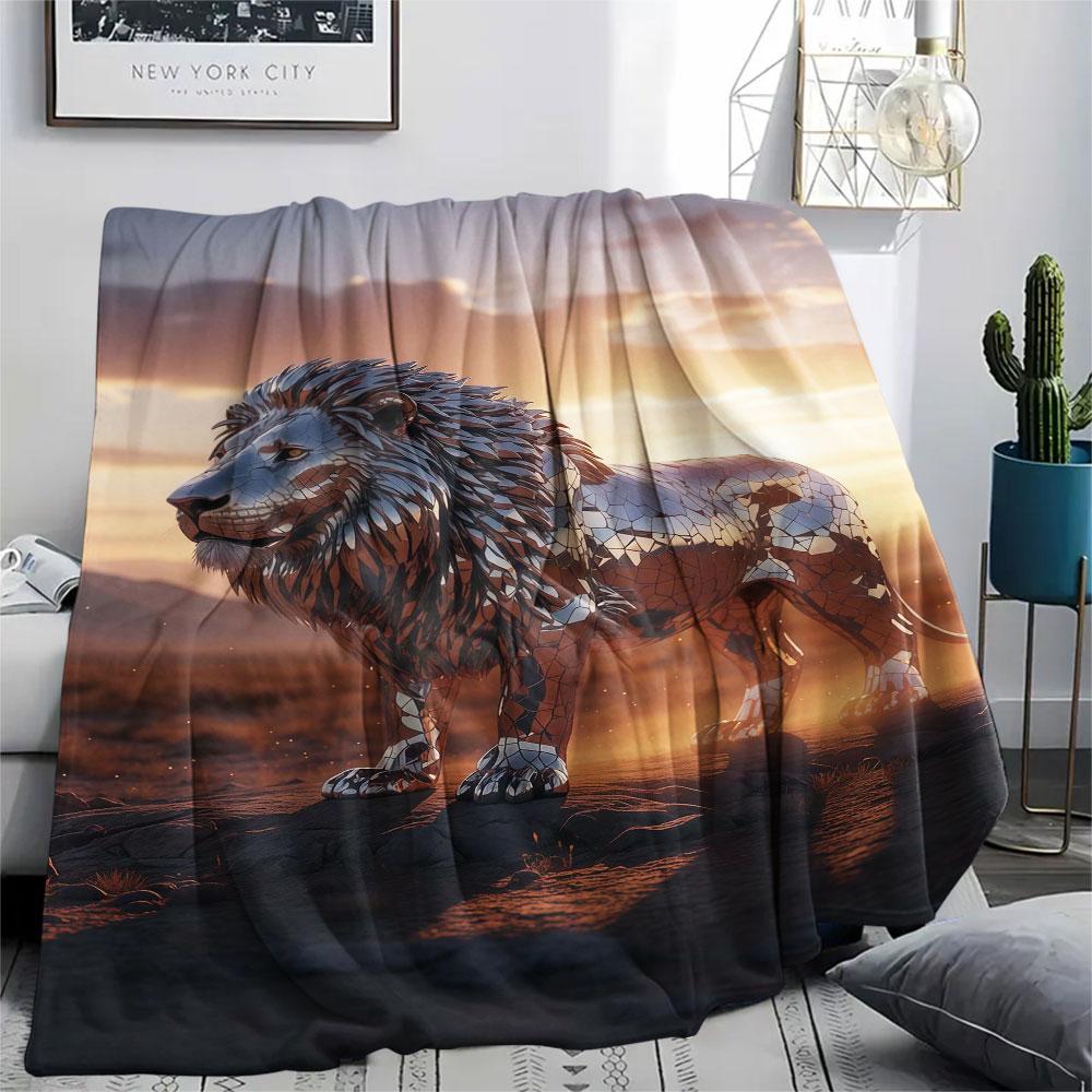1Pc Mirroranimals Print Flannel Blanket, High quality Comfortable for All Seasons, Home Decor, Warmth and Comfort, Perfect for Christmas Gifts