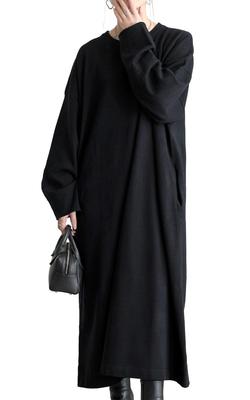 Gold Japan Plus Size Long Sleeve Knit Dress with Pockets and Perfect for and Sizes Black Women's Dress, Flare, Fall, Winter, Spring, LL-3L,
