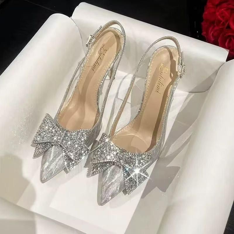 

Fashion 2025 Ladies Shoes Buckle Strap Women s High Heels Sexy Party Pumps Women Crystal Bow Tie Pointed Toe Super High Thin Heel Sandal 35