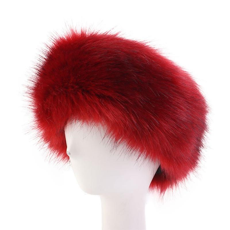 Fashion Fluffy Winter Warm Cap Wide Headband Elastic Outdoor Ski Hats Furry Ear Warmer Soft Warm Earmuff for Women