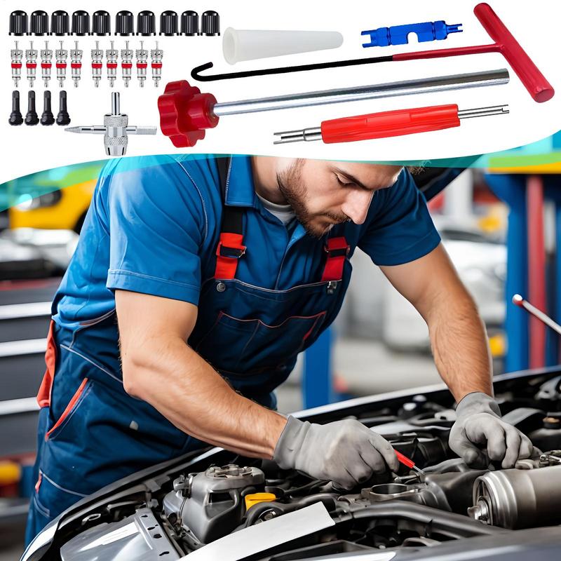 Valve Stem Remover Tool Tire Remover Tool Valve 30Pieces Installer Tool Quick Change Car Accessories T-Hook Repair Tool for Car