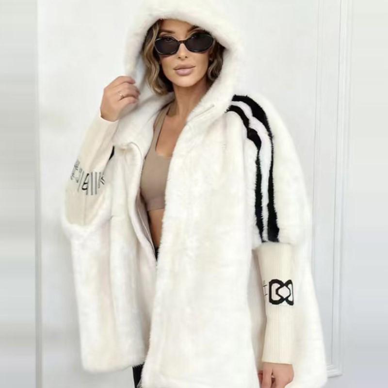 Casual Warm Plush Women's Coat Fashionable Zipper Cardigan with Baton Sleeves Loose Hooded Coat Autumn Winter New Commuting Wear