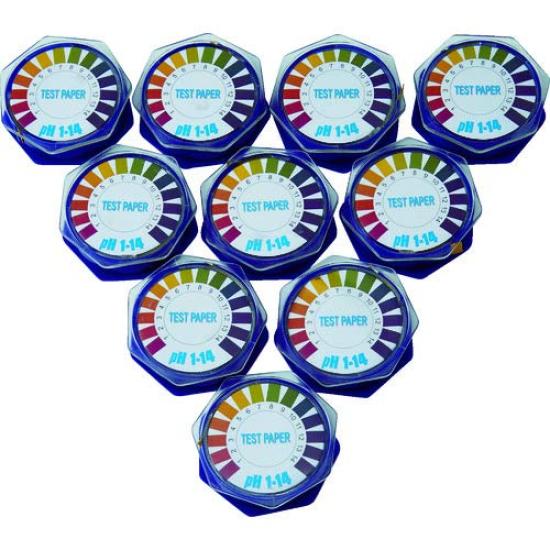 TRUSCO pH Test Paper 7mm x pH Value Pack of TPHR10 Roll, 5M, 1-14, 10,