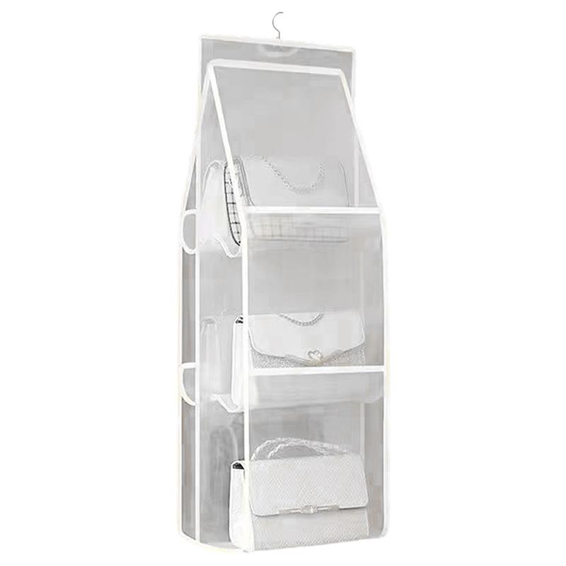 3 Layers 6 Compartments White Storage Hanging Bag Hanging Storage Bag Bedroom Wardrobe Storage Dust Bag -1pcs