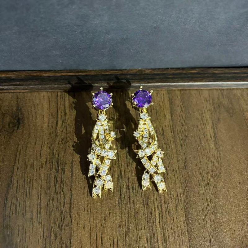 Light Luxury Design Full of Diamonds Inlaid with Purple Stud Earrings, Super Sparkling Exquisite Star Earrings