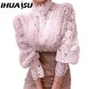 IHUASU Women's Fashion Casual Solid Color Print Long Sleeve Blouses & Shirts