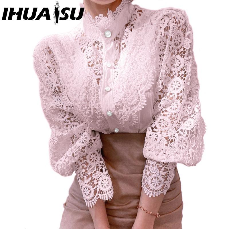 IHUASU Women's Fashion Casual Solid Color Print Long Sleeve Blouses & Shirts