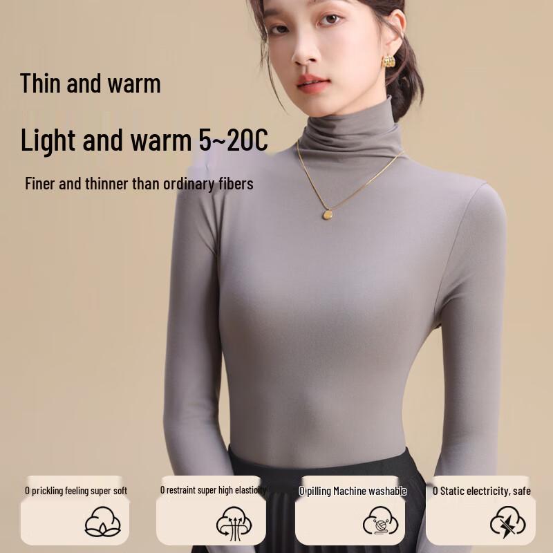 Mao Ren Women's Slim-Fit Thermal Turtleneck Base Layer Top