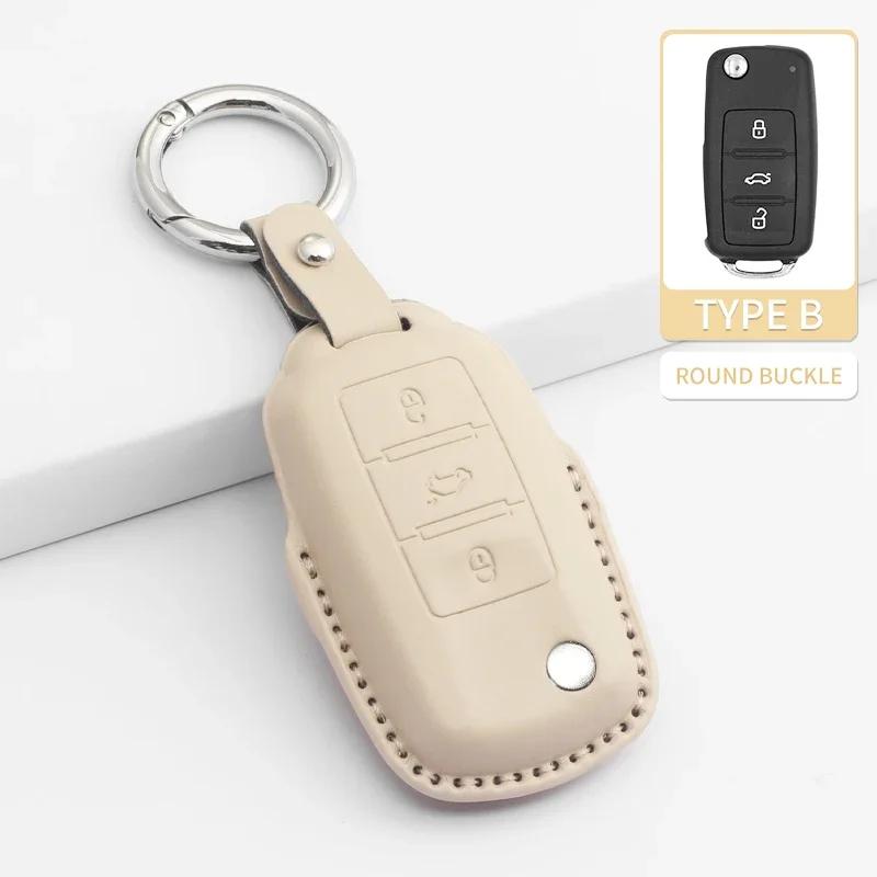 Car Key Cover For VW Volkswagen MK7 Golf 7 Passat Tiguan MK2 For SEAT Ateca Leon FR 2 PU Car Key Protector Shell Accessories