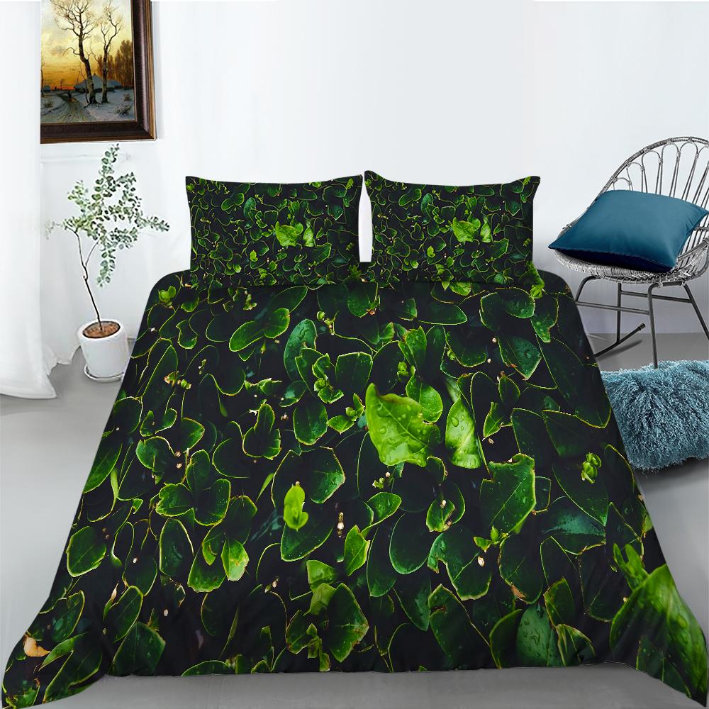 Green Duvet Cover Set Queen Size Tropical Rainforest Green Plant Palm Leaf Comforter Cover For Kids Teen Microfiber Quilt Cover