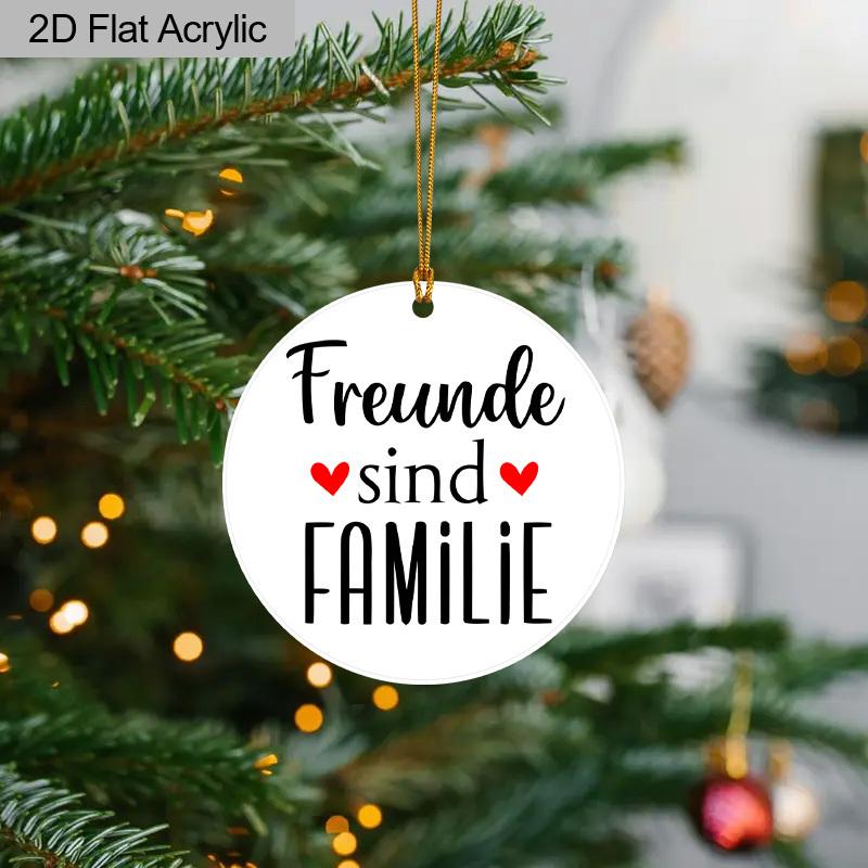 1pc German Freunde Sind Familie Acrylic Sign Gold Rope Round Hanging Decor Farmhouse Home Wall Art Christmas Gift for Friends