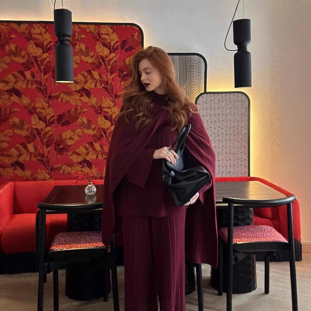 Women's Knitted Sweater 3 Piece Sets Winter Fall Lounge Long Sleeve Top Midi Dress Outfits Casual Chunky Sweater Skirt Sets for Women Loungewear Sets