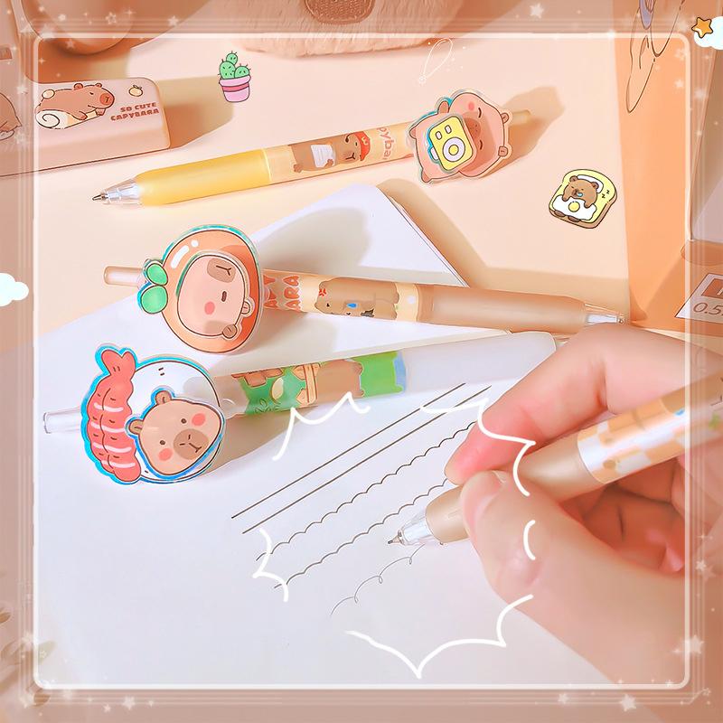 Kawaii Cartoon Capybara Gel Pen Quick-Drying Pressing Neutral Pens Writing Smooth Pens Office Supplies Student Stationery Gifts