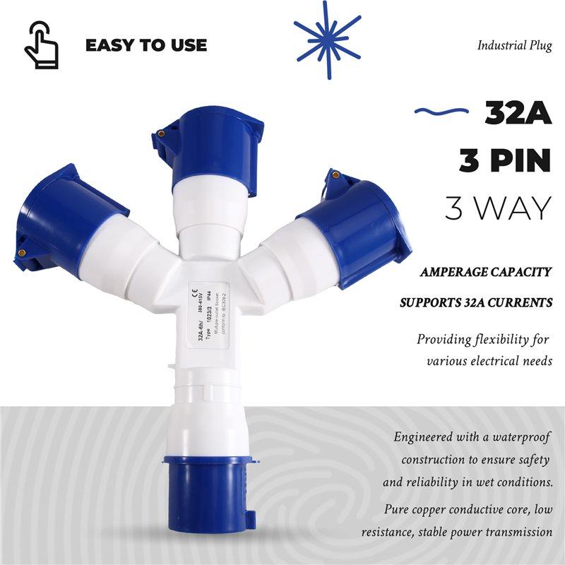 ABYN-32A 3 Pin 3 Way Y-Type Industrial Plug AC380-415V Multi-Function Waterproof Industrial Field Plug