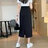 Women's Autumn Black High-Waisted A-Line Long Skirt Chic Style with Back Slit Design