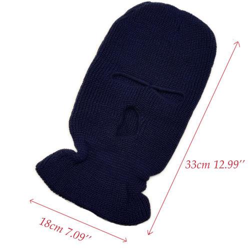 Trifong Knit Balaclava, Navy Blue, 3-Eye Hole, Winter Warmth, Breathable, Lightweight, Full-Head Mask, Windproof, for Airsoft, Motorcycles, Fishing, C
