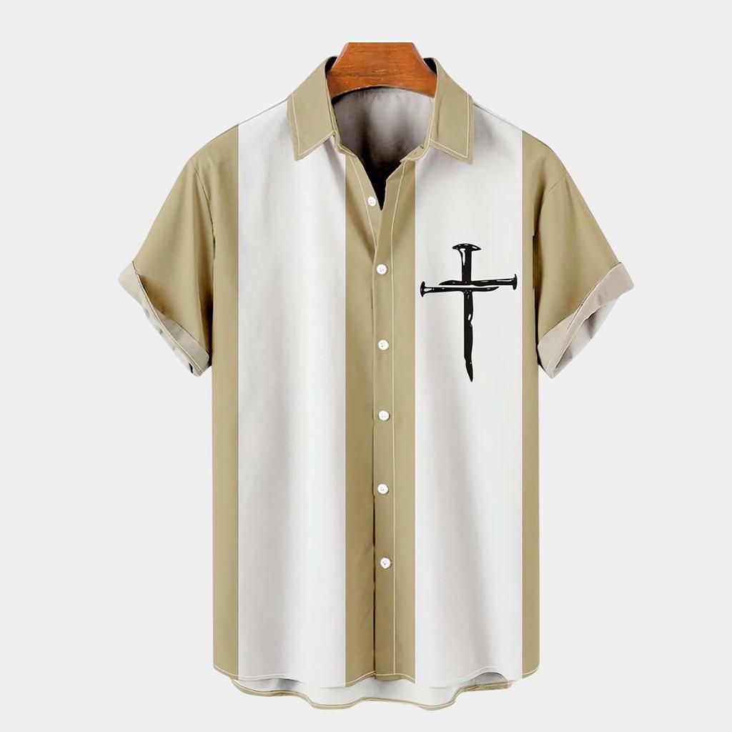 Summer Mens Cool Thin Breathable Lapel Collar Hanging Dyed Gradient Cotton Shirt