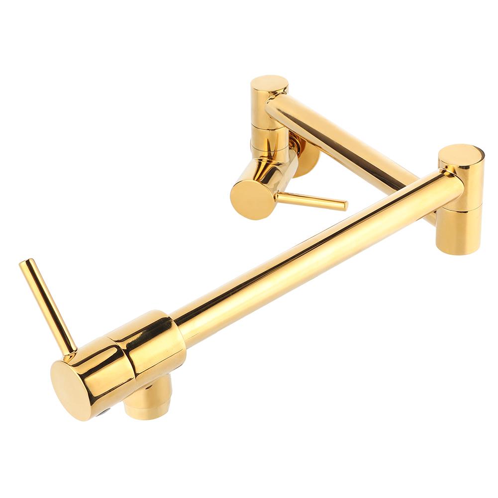 G1/2in Thread Brass Wall Mounted Foldable Kitchen Faucet Single Cold Single Hole Sink Tap with 2