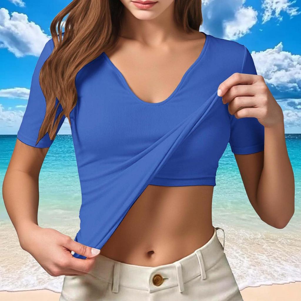 Short Sleeve Tops for Women V Neck Crop Tee Summer Tops for Women Boho Tops for Women Spring Tops for Women