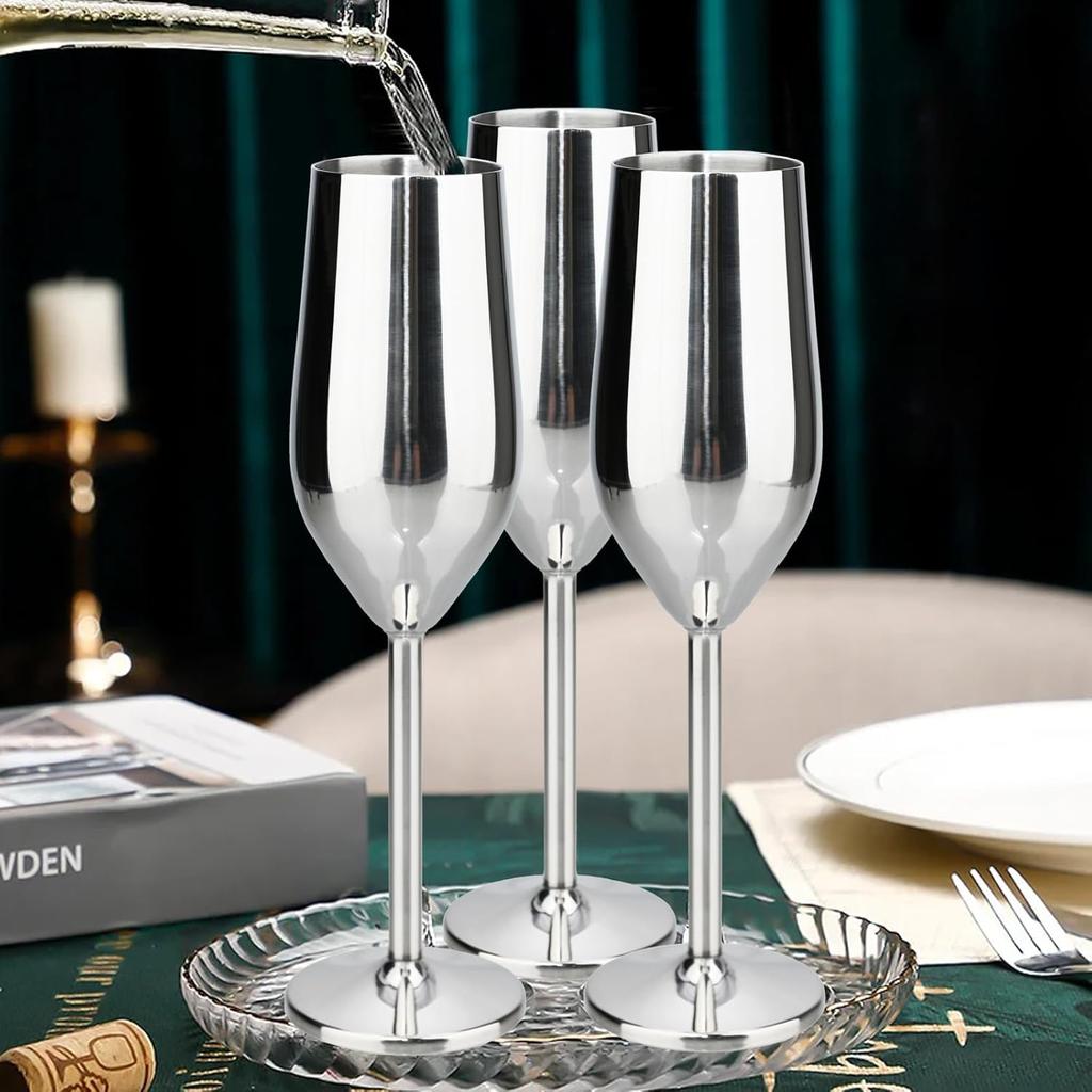 8 Oz Stainless Steel Champagne Flutes (2 Pack) - Silver, Reusable, Keeps Drinks Cool - Perfect Gift