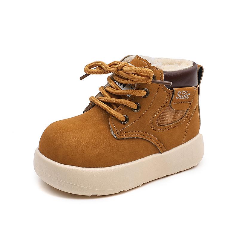 Leichte Retro Unisex Kinder Stiefel mit dicker Sohle aus gelbem Leder, Herbst 2025 Kollektion